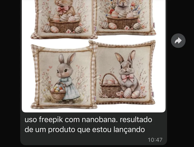 Aluna lançando a linha de almofadas criada no curso